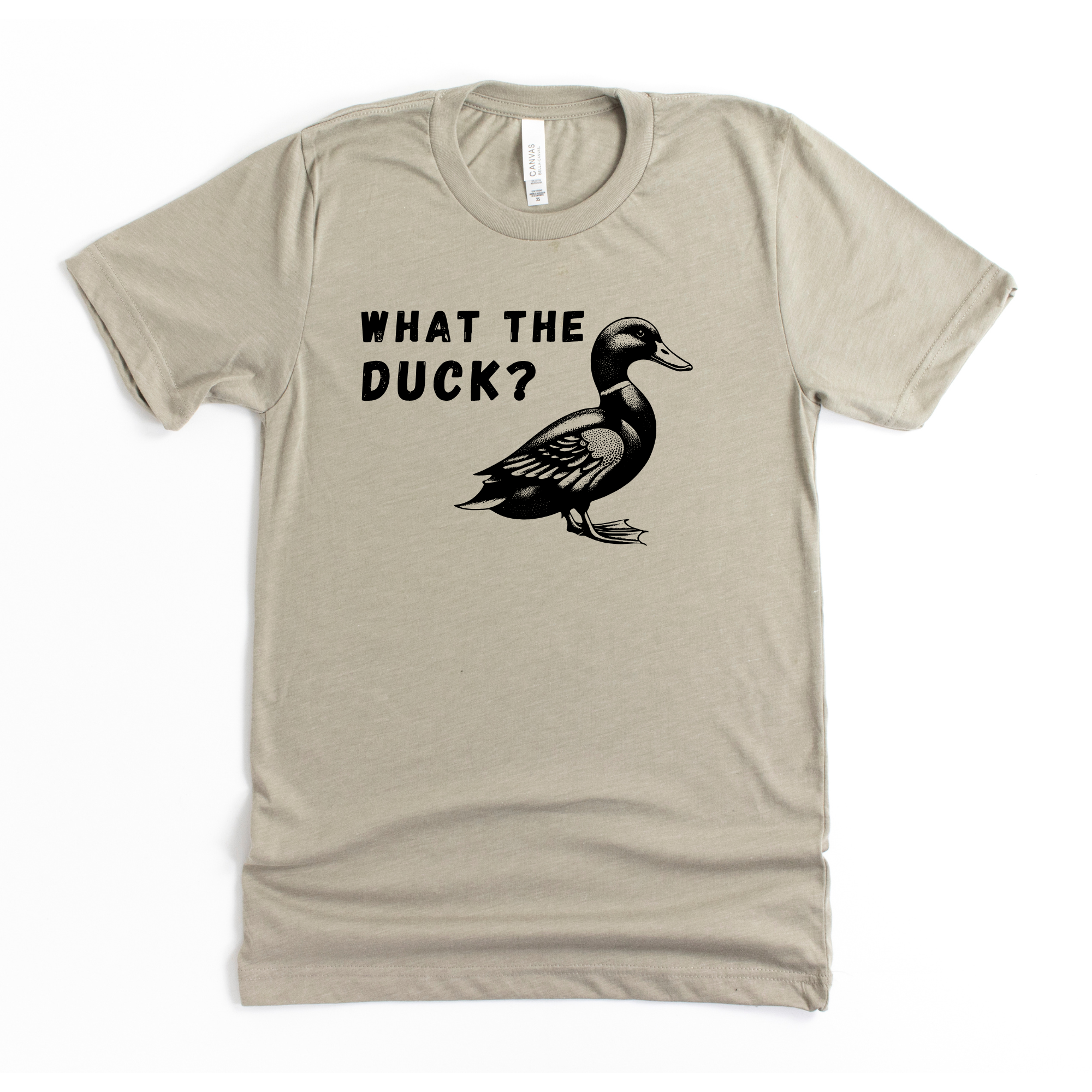 Funny What the Duck t-shirt with bold duck graphic