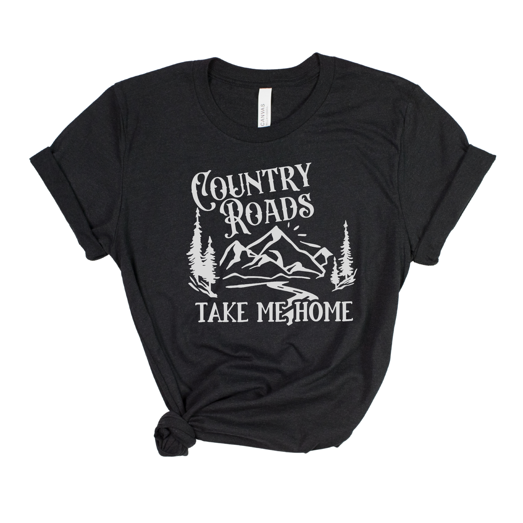 Country Roads Take Me Home t-shirt with western music vibes and trees