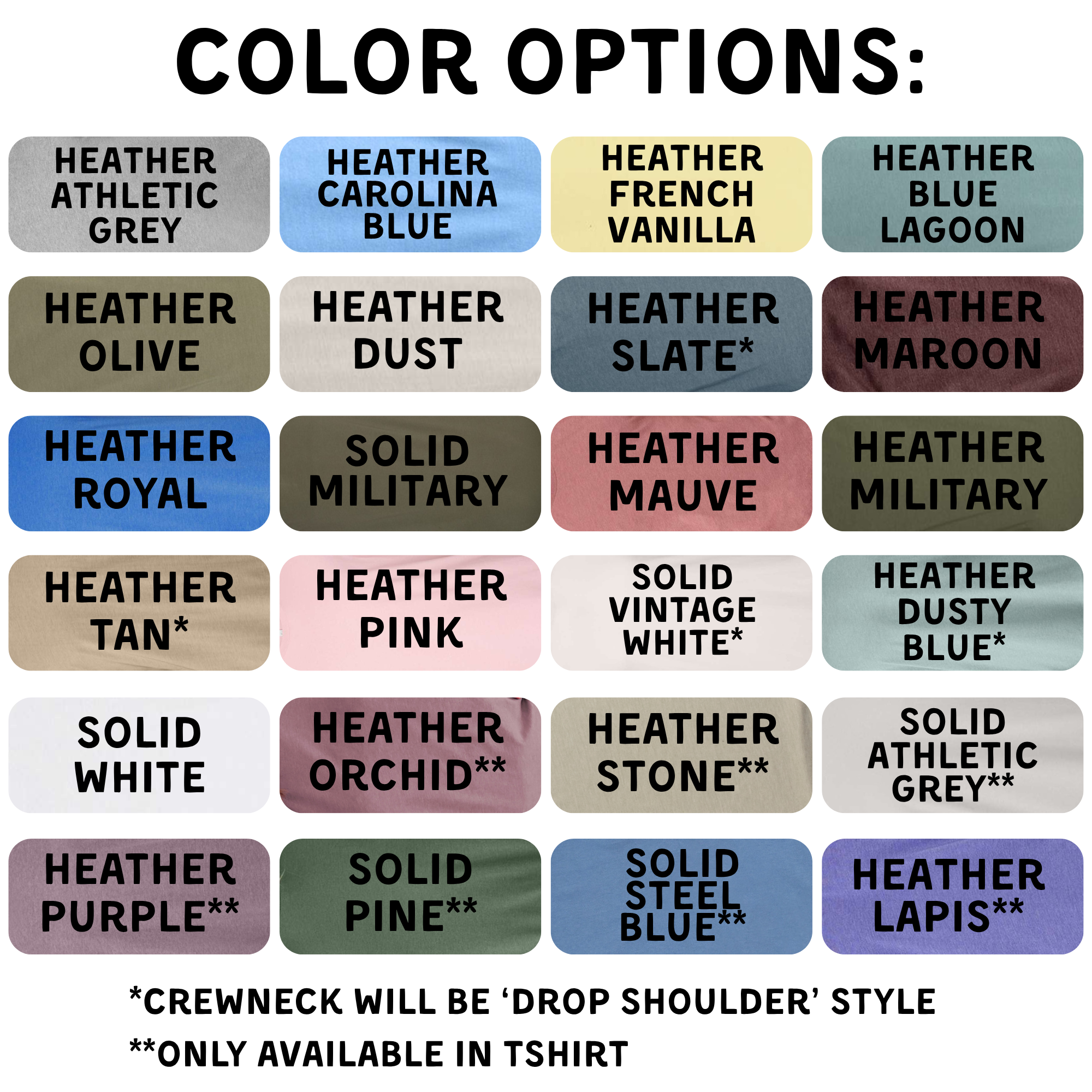 a grid of 16 color options, each with a different color name, displayed in a visually appealing manner.