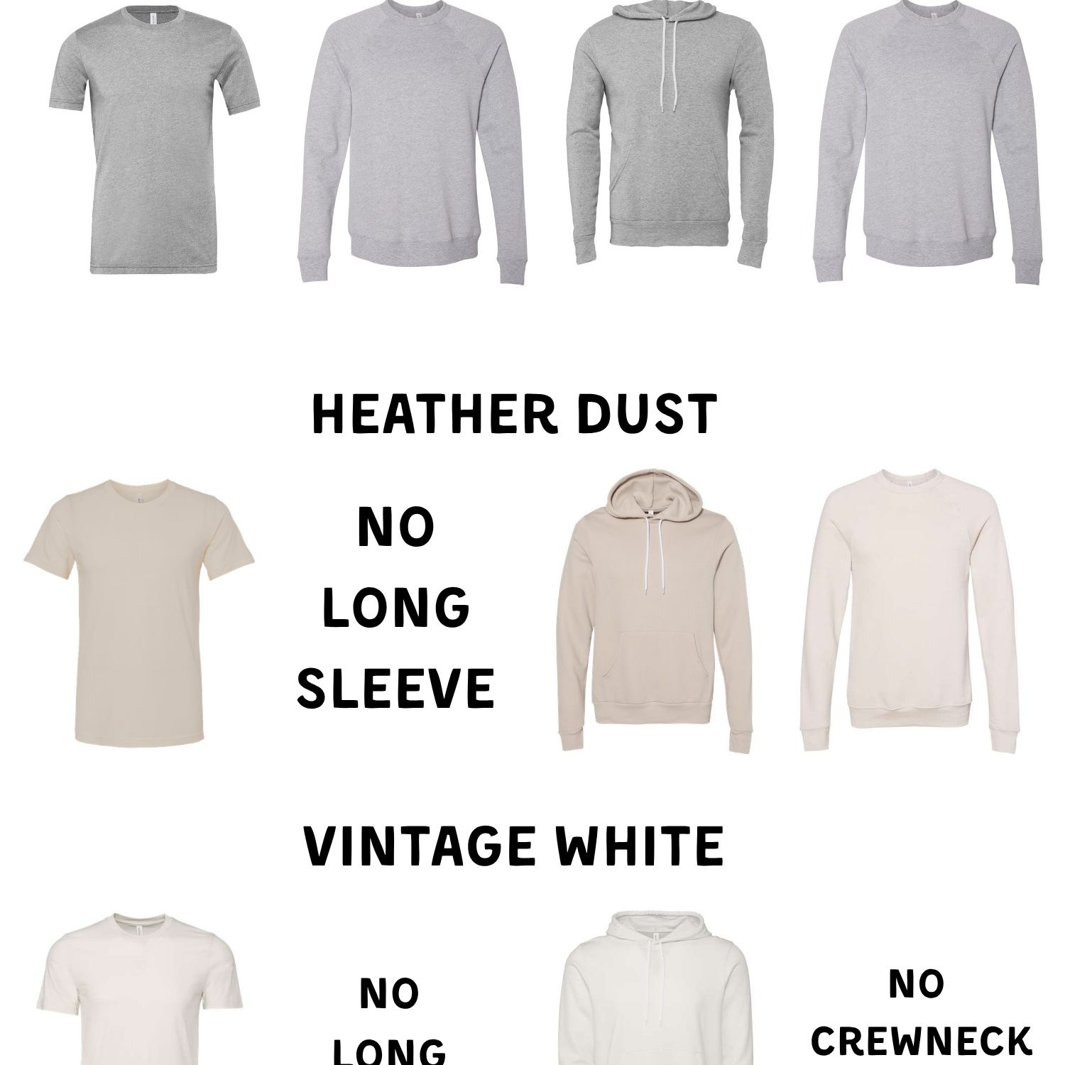 a collection of gray and white athletic t-shirts, each with different styles and designs, including crew necks and long sleeves.