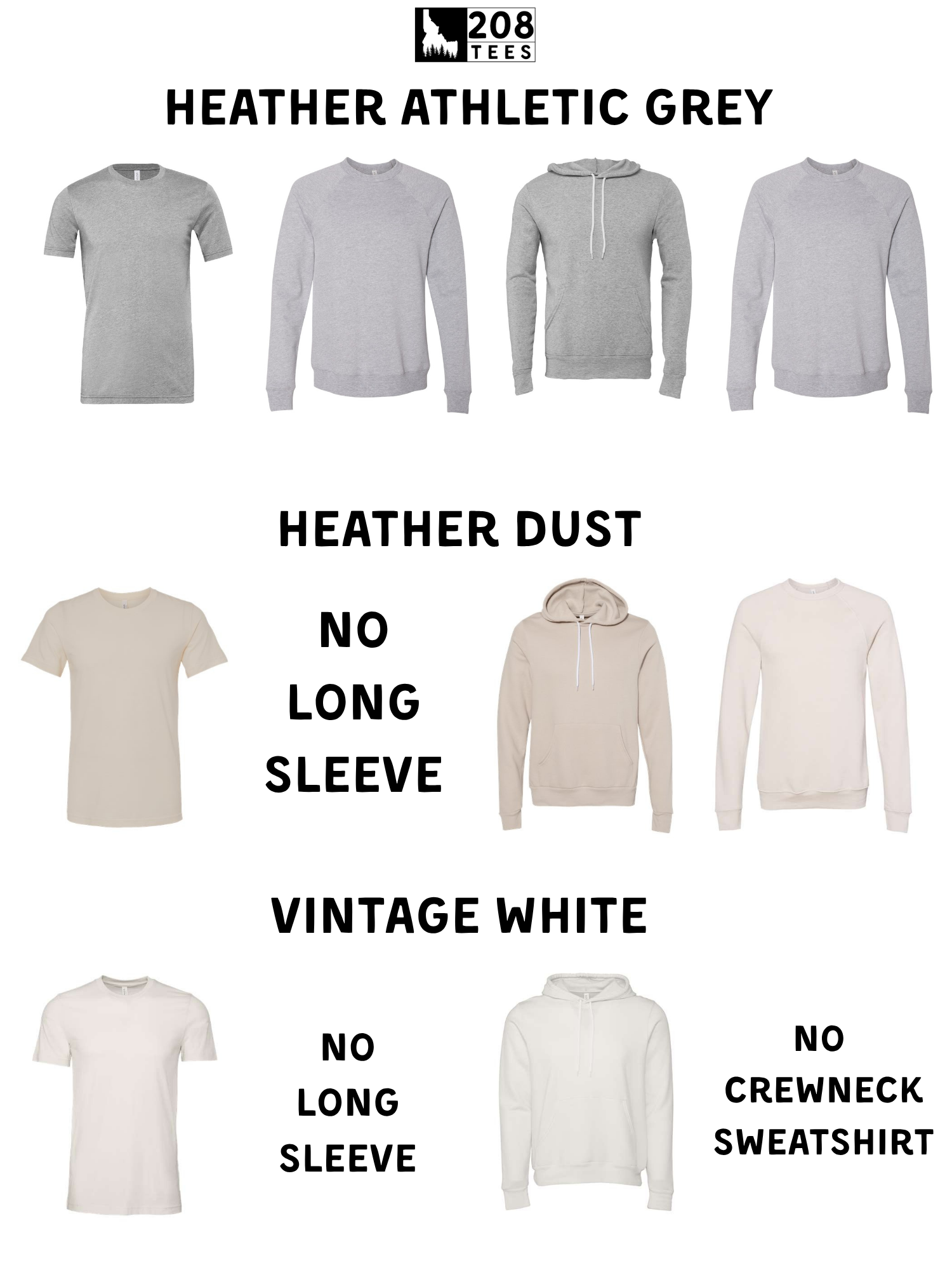 a collection of gray and white athletic t-shirts, each with different styles and designs, including crew necks and long sleeves.