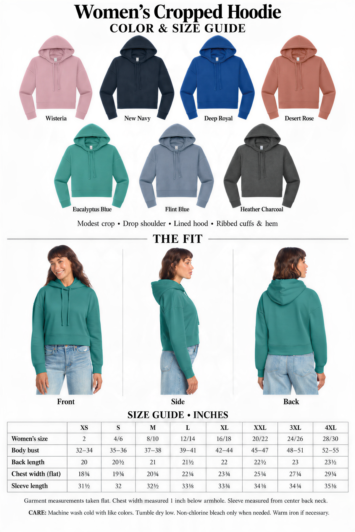 a women's cropped hoodie is shown in different colors