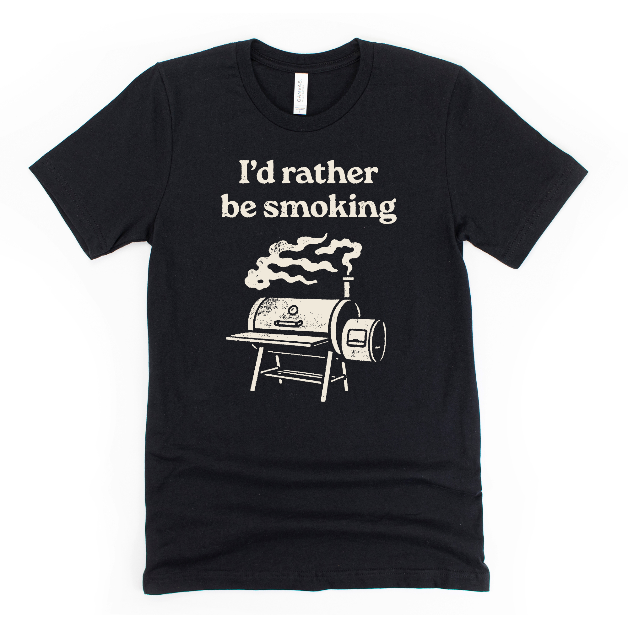 Funny dad shirt with “I’d Rather Be Smoking” and BBQ smoker graphic