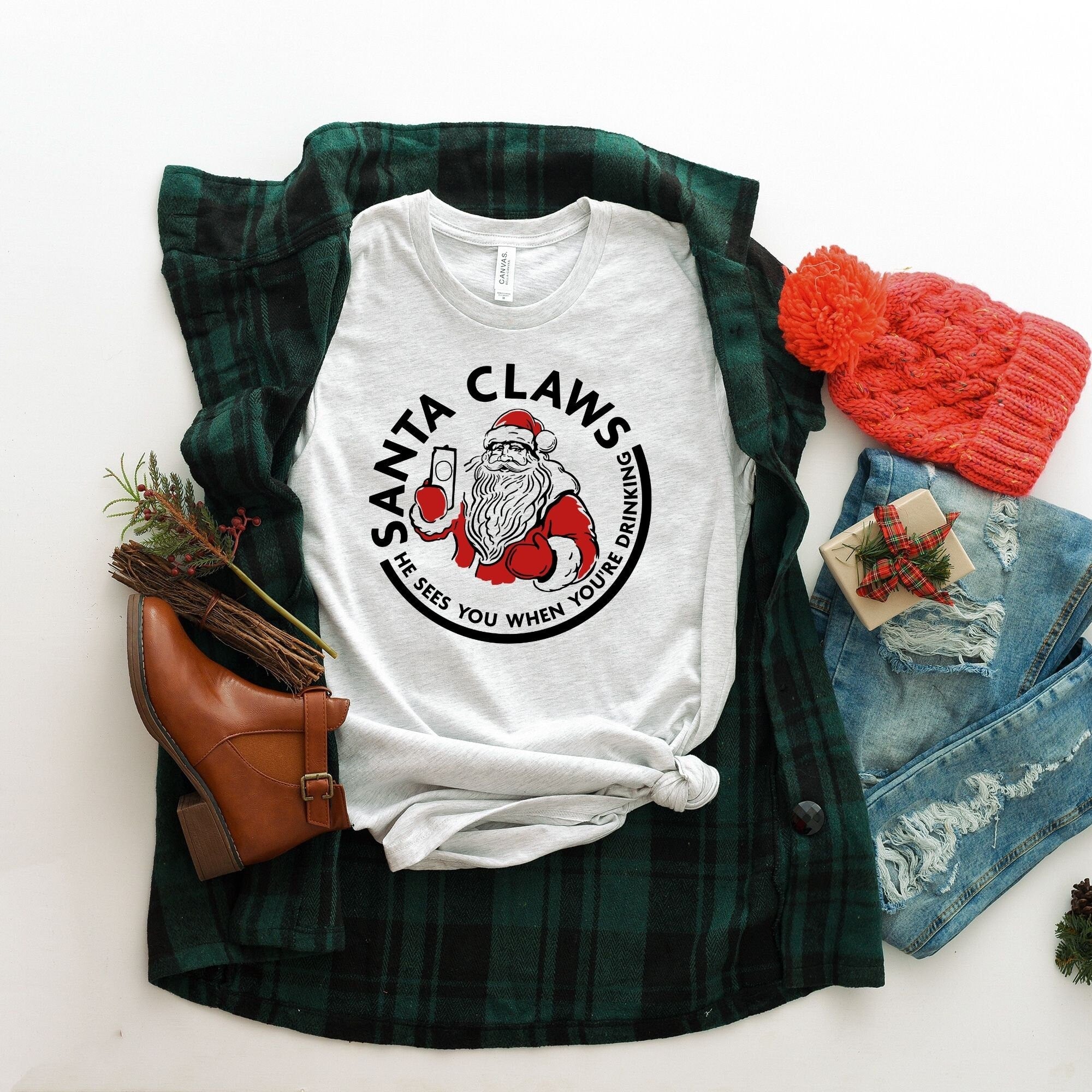 Funny Christmas Shirt, Santa Shirt, Drinking Christmas Shirt, Funny XMas Shirt, Holiday T Shirt, Graphic Tees, Christmas Party Shirt Women-208 Tees- 208 Tees, A Women's, Men's and Kids Online Graphic Tee Boutique, Located in Spirit Lake, Idaho