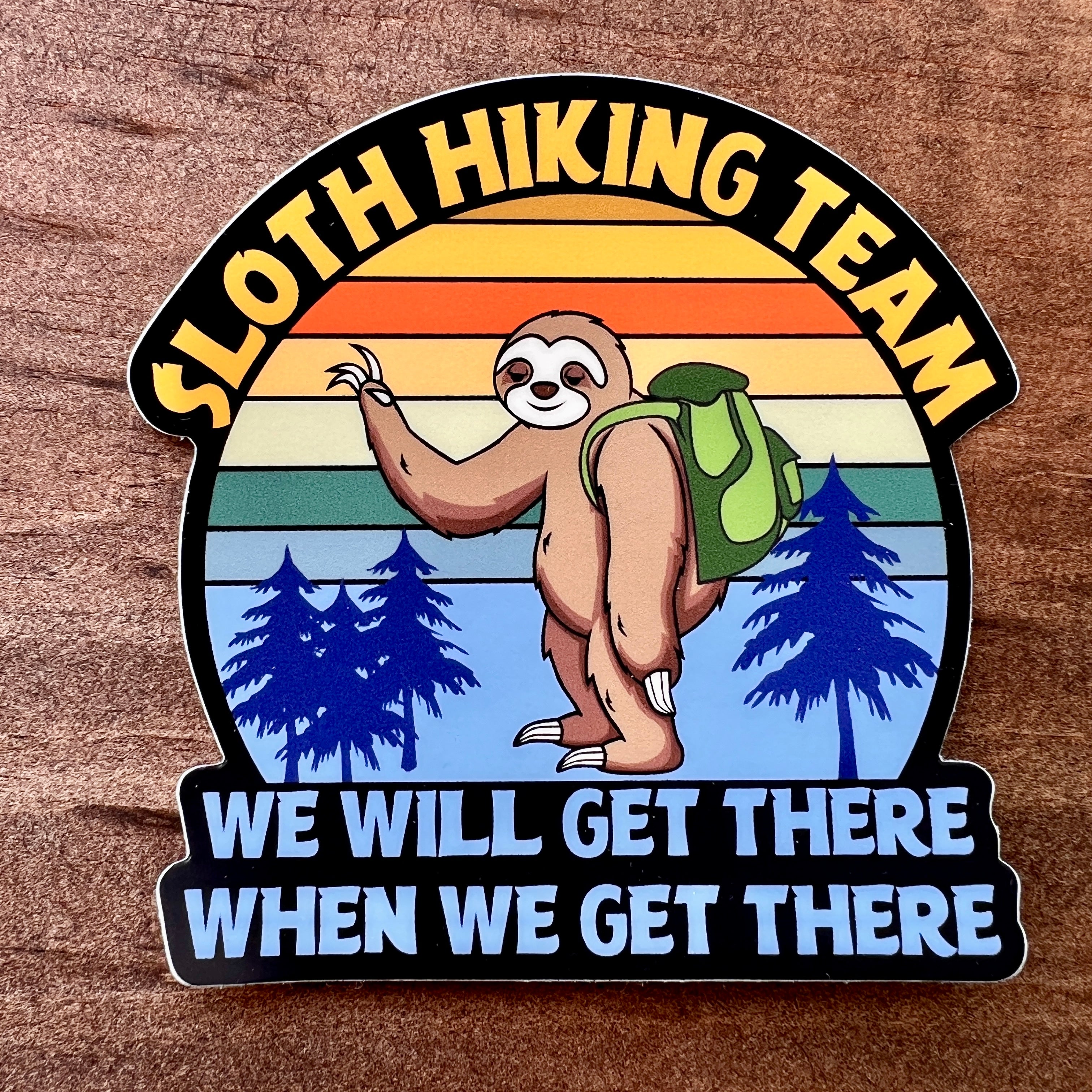 Sloth Hiking Team Sticker-Sticker-208 Tees- 208 Tees, A Women's, Men's and Kids Online Graphic Tee Boutique, Located in Spirit Lake, Idaho