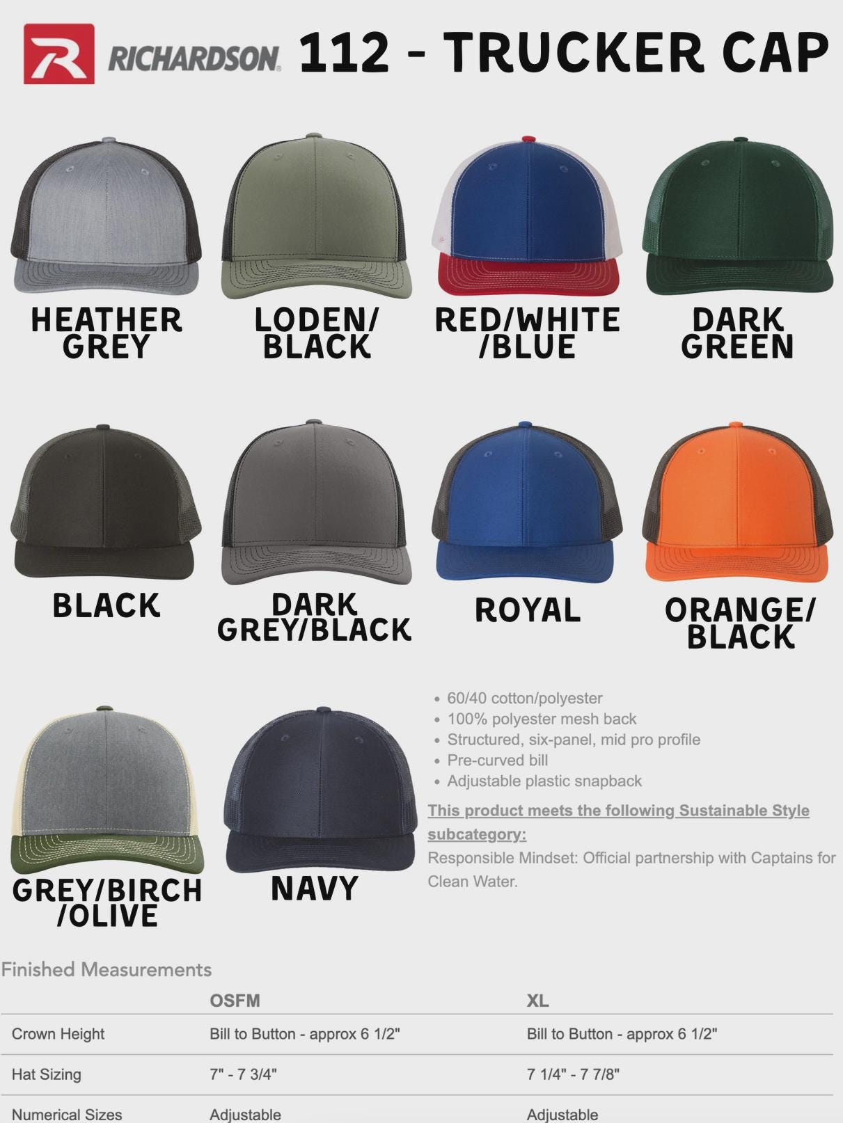 a collection of twelve different trucker caps in various colors and styles, including grey, black, red, green, navy, and orange.