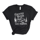 Country Roads Take Me Home t-shirt with western music vibes and trees