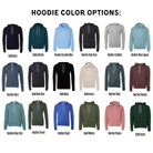 a collection of 16 hoodie designs, each with a different color and style, arranged in a grid format.