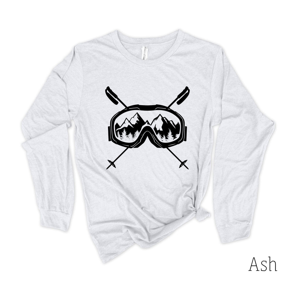 Ski Goggles Long Sleeve 30T-Long Sleeves-208 Tees- 208 Tees, A Women's, Men's and Kids Online Graphic Tee Boutique, Located in Spirit Lake, Idaho