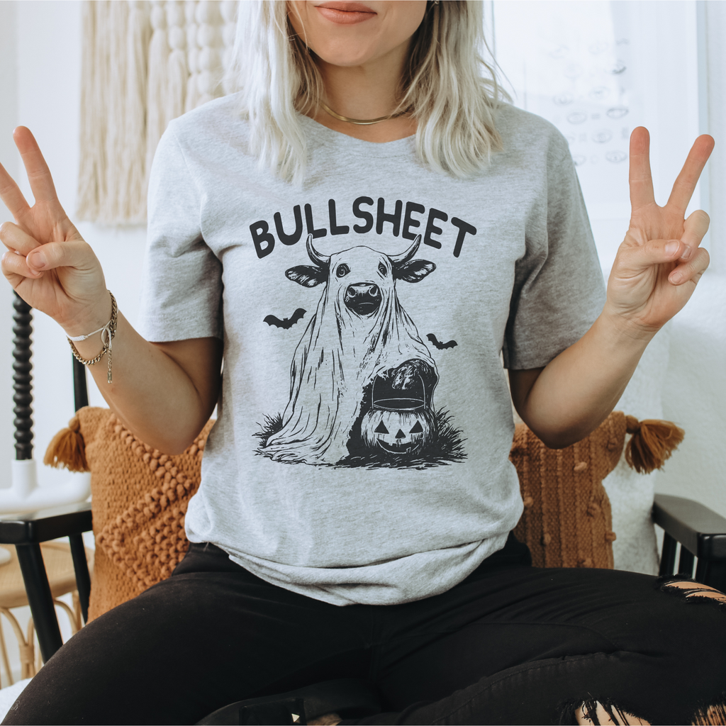 Funny Bullsheet Halloween shirt with longhorn cow ghost design
