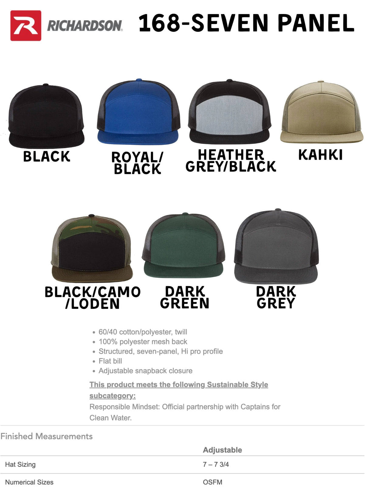 The image is a collection of seven different hat designs, each with a unique color and style.