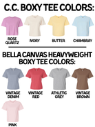 a collection of t-shirt colors, including rose quartz, ivory, butter, chambray, bell canvas, heavyweight, vintage denim, vintage red, athletic grey, and vintage brown.