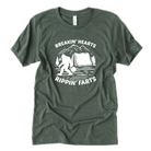 Funny Bigfoot t-shirt with camping scene and words “Breakin Hearts and Rippin Farts”