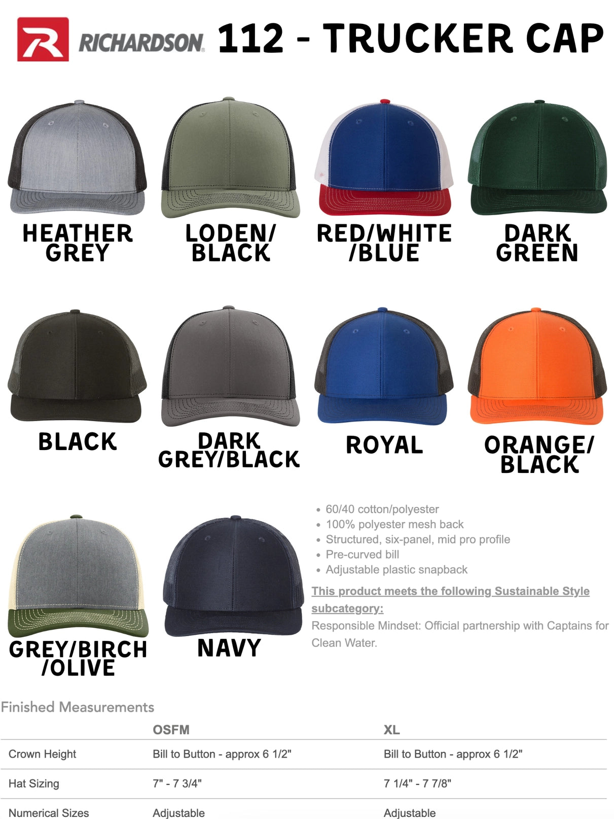 a collection of twelve different trucker caps in various colors and styles, including grey, black, red, green, navy, and orange.