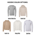 a collection of six hoodie designs in various colors, including gray, beige, tan, white, vintage white, and solid white.