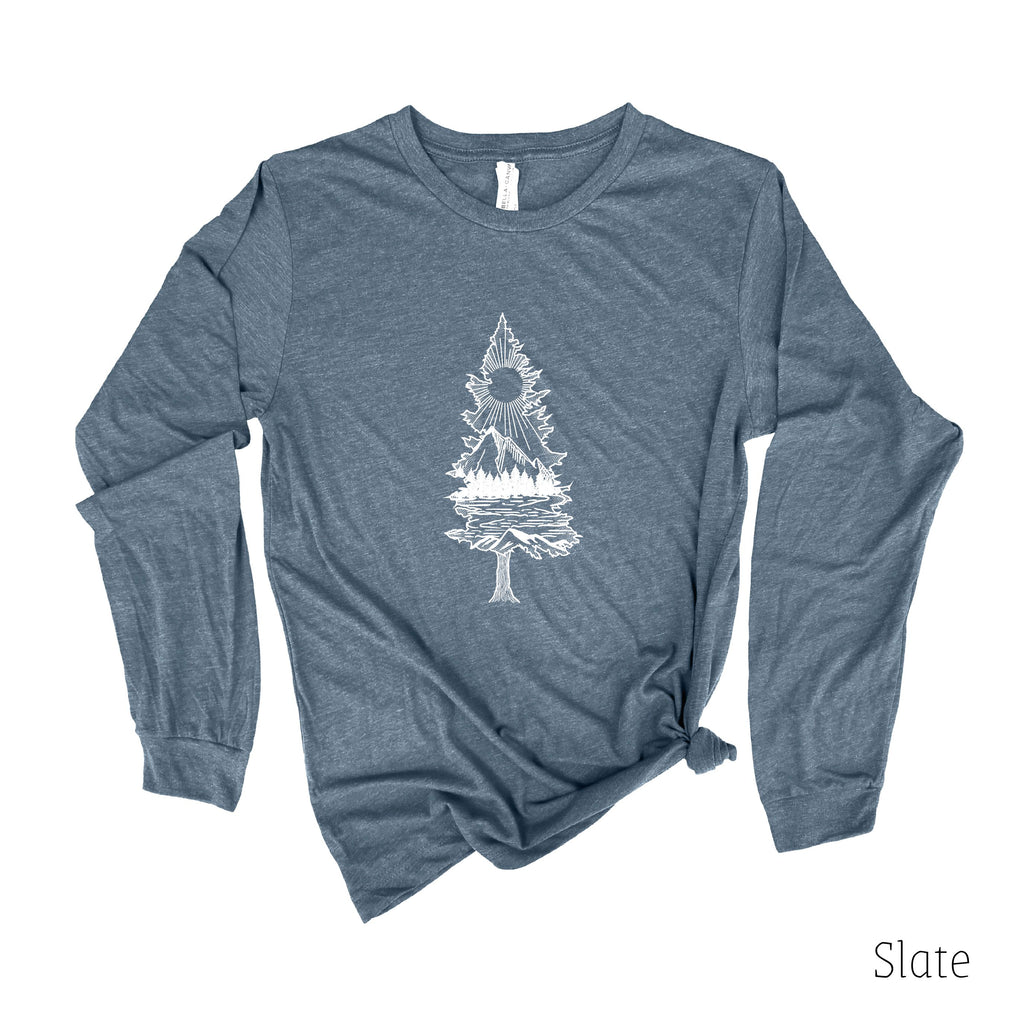 Lone Pine Tree Long Sleeve 34T-Long Sleeves-208 Tees- 208 Tees, A Women's, Men's and Kids Online Graphic Tee Boutique, Located in Spirit Lake, Idaho