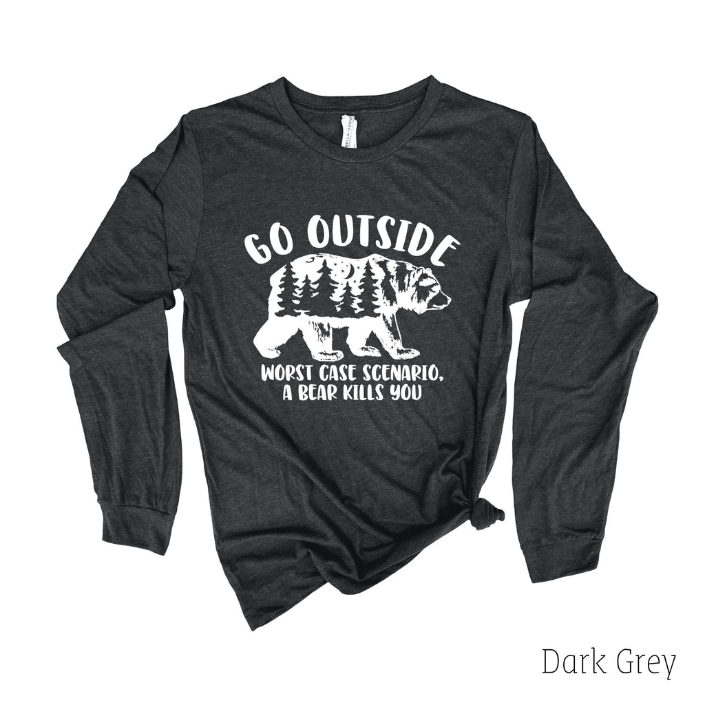 Go Outside Bear Long Sleeve Shirt 41!-Long Sleeves-208 Tees- 208 Tees, A Women's, Men's and Kids Online Graphic Tee Boutique, Located in Spirit Lake, Idaho