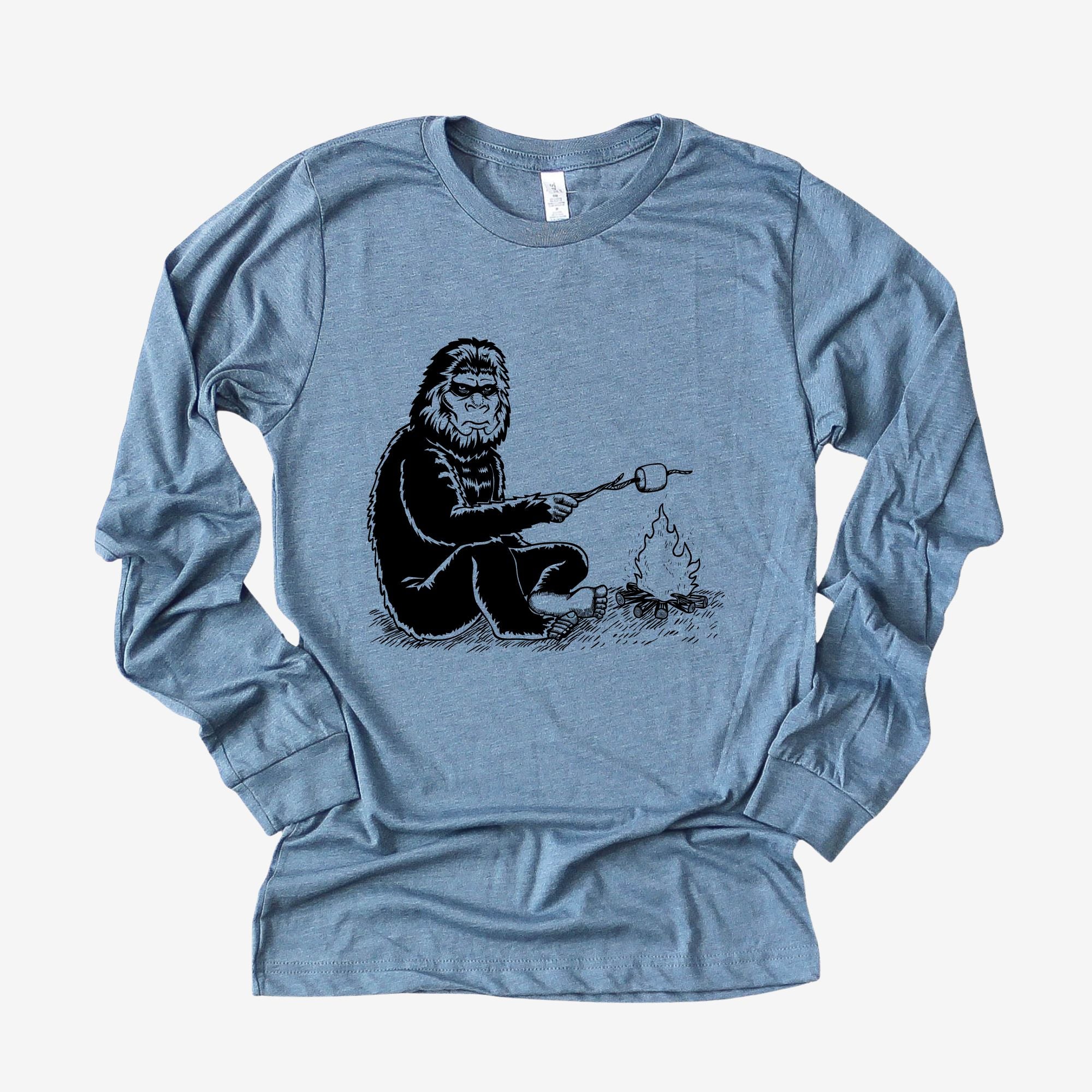 Bigfoot Roasting Smore Long Sleeve 21T-Long Sleeves-208 Tees- 208 Tees, A Women's, Men's and Kids Online Graphic Tee Boutique, Located in Spirit Lake, Idaho