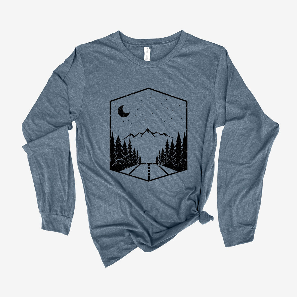 Road To Nowhere Long Sleeve 12T-Long Sleeves-208 Tees- 208 Tees, A Women's, Men's and Kids Online Graphic Tee Boutique, Located in Spirit Lake, Idaho