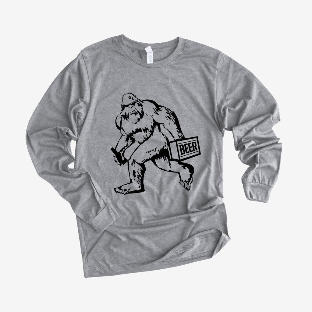 Bigfoot Loves Beer Long Sleeve 29T-Long Sleeves-208 Tees- 208 Tees, A Women's, Men's and Kids Online Graphic Tee Boutique, Located in Spirit Lake, Idaho