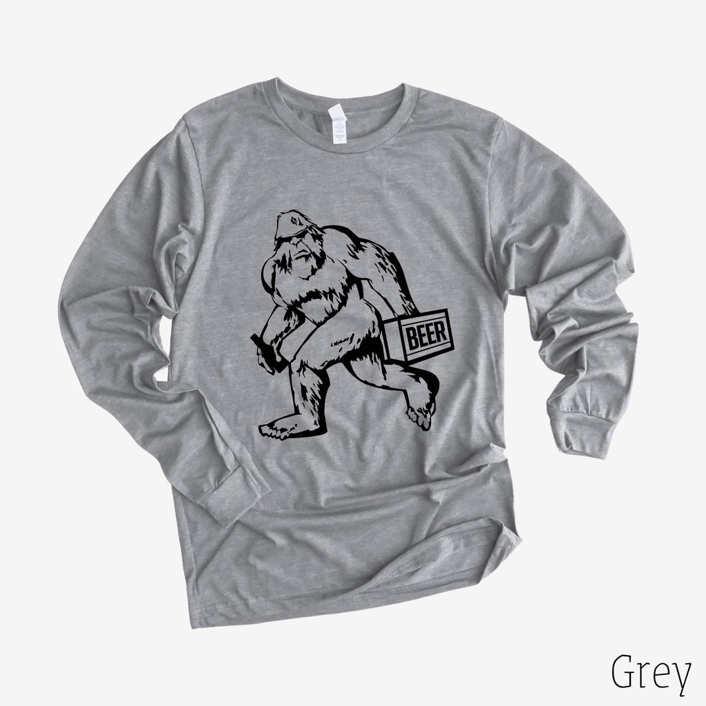Bigfoot Loves Beer Long Sleeve 29T-Long Sleeves-208 Tees- 208 Tees, A Women's, Men's and Kids Online Graphic Tee Boutique, Located in Spirit Lake, Idaho