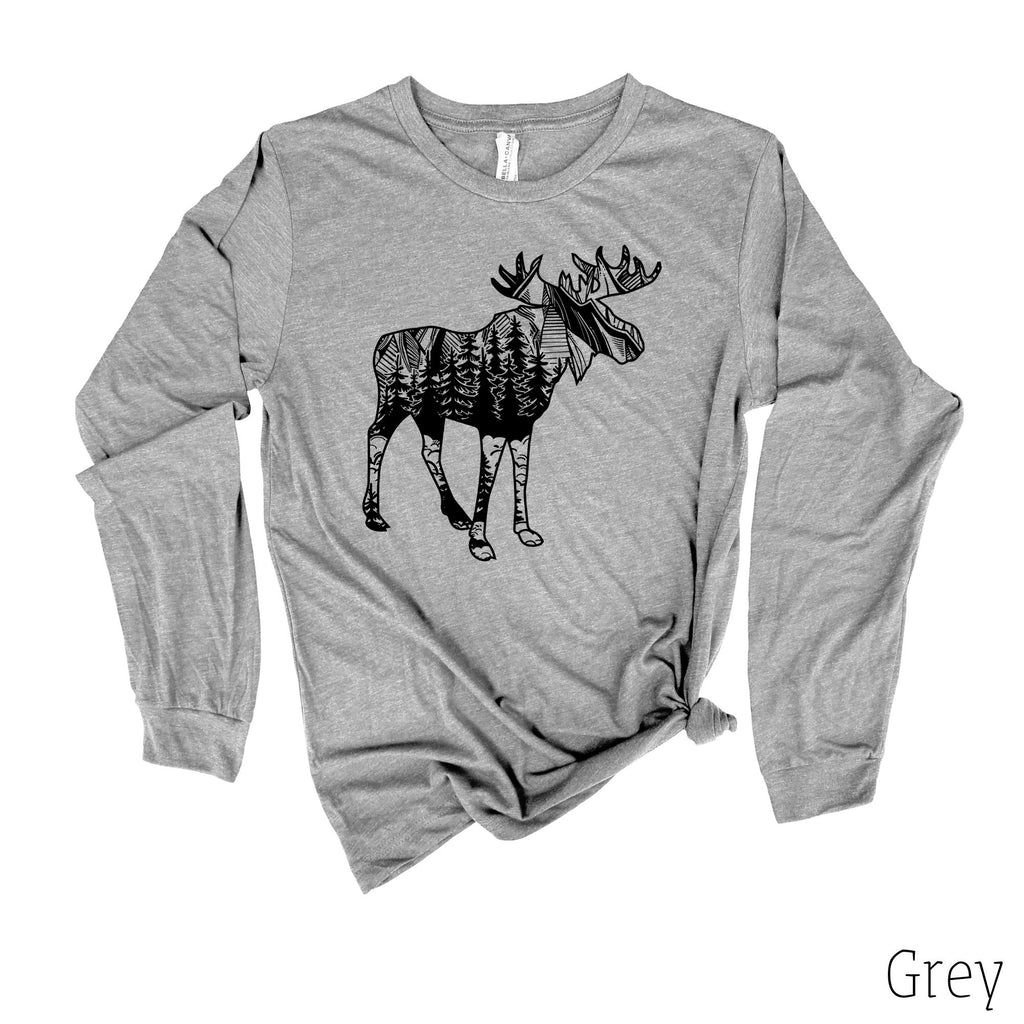 Moose Long Sleeve 24T-Long Sleeves-208 Tees- 208 Tees, A Women's, Men's and Kids Online Graphic Tee Boutique, Located in Spirit Lake, Idaho