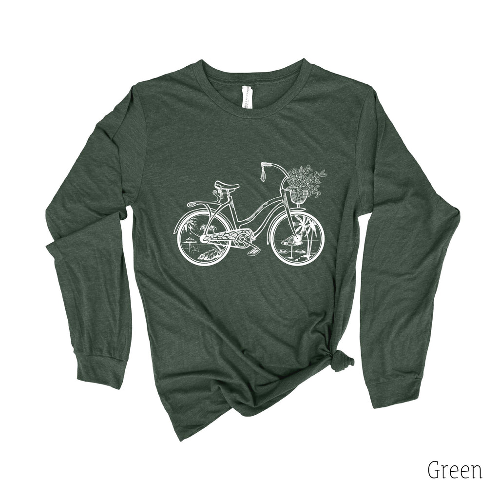 Cruiser Beach Bicycle Long Sleeve 9T-Long Sleeves-208 Tees- 208 Tees, A Women's, Men's and Kids Online Graphic Tee Boutique, Located in Spirit Lake, Idaho
