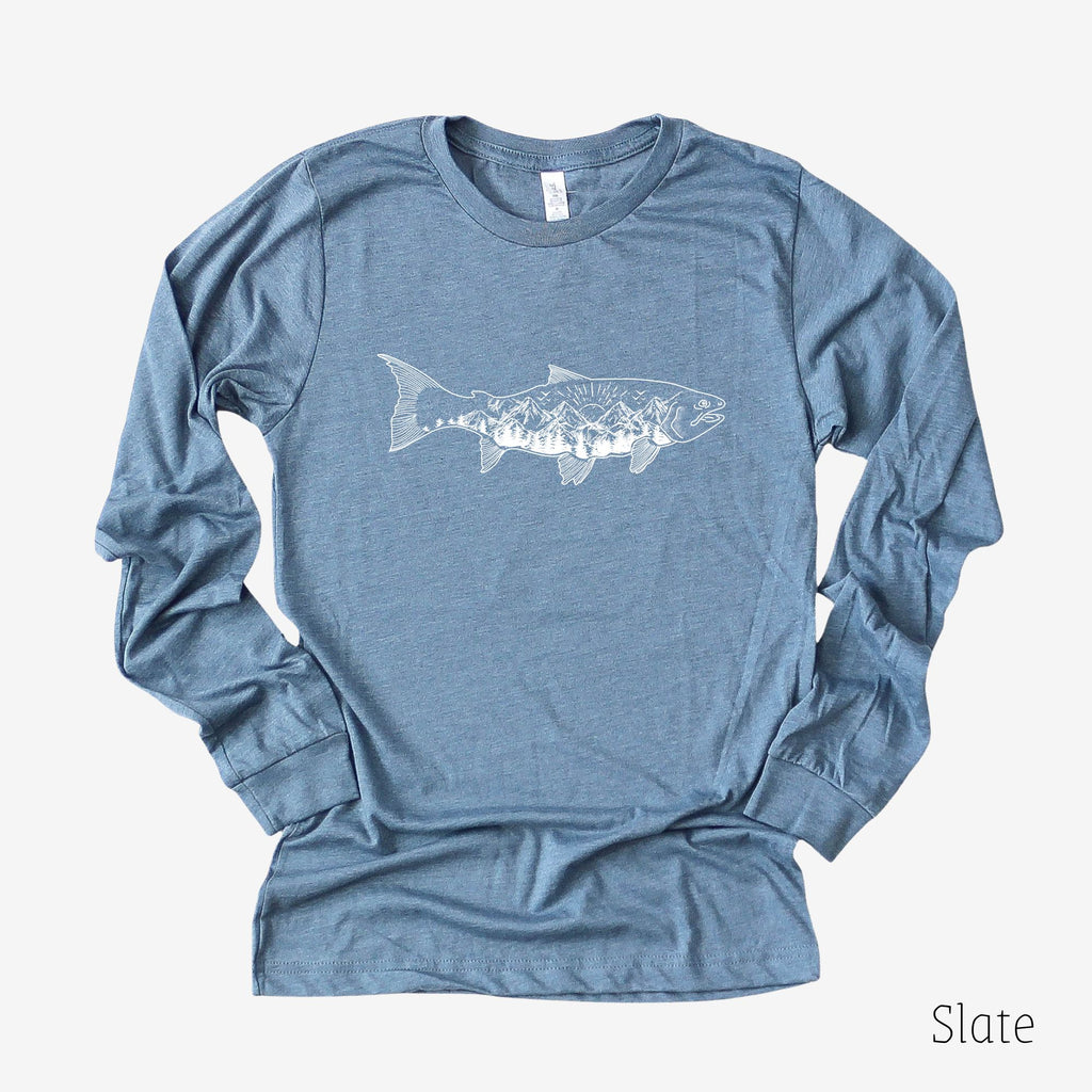 Fishing Long Sleeve Shirt 18T-Long Sleeves-208 Tees- 208 Tees, A Women's, Men's and Kids Online Graphic Tee Boutique, Located in Spirit Lake, Idaho