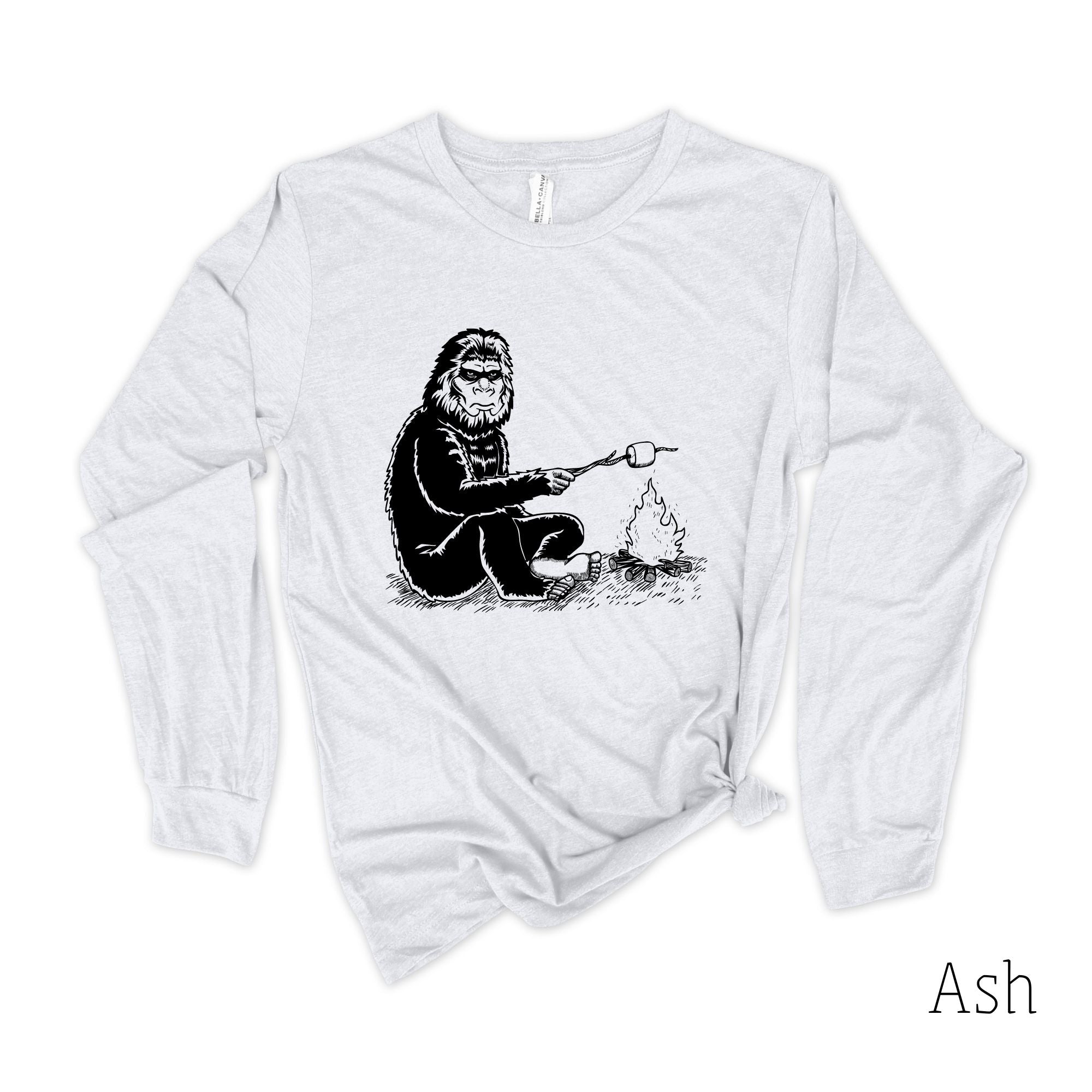 Bigfoot Roasting Smore Long Sleeve 21T-Long Sleeves-208 Tees- 208 Tees, A Women's, Men's and Kids Online Graphic Tee Boutique, Located in Spirit Lake, Idaho