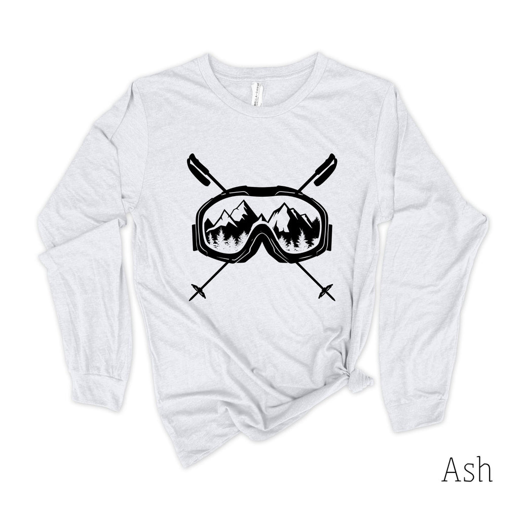 Ski Goggles Long Sleeve 30T-Long Sleeves-208 Tees- 208 Tees, A Women's, Men's and Kids Online Graphic Tee Boutique, Located in Spirit Lake, Idaho