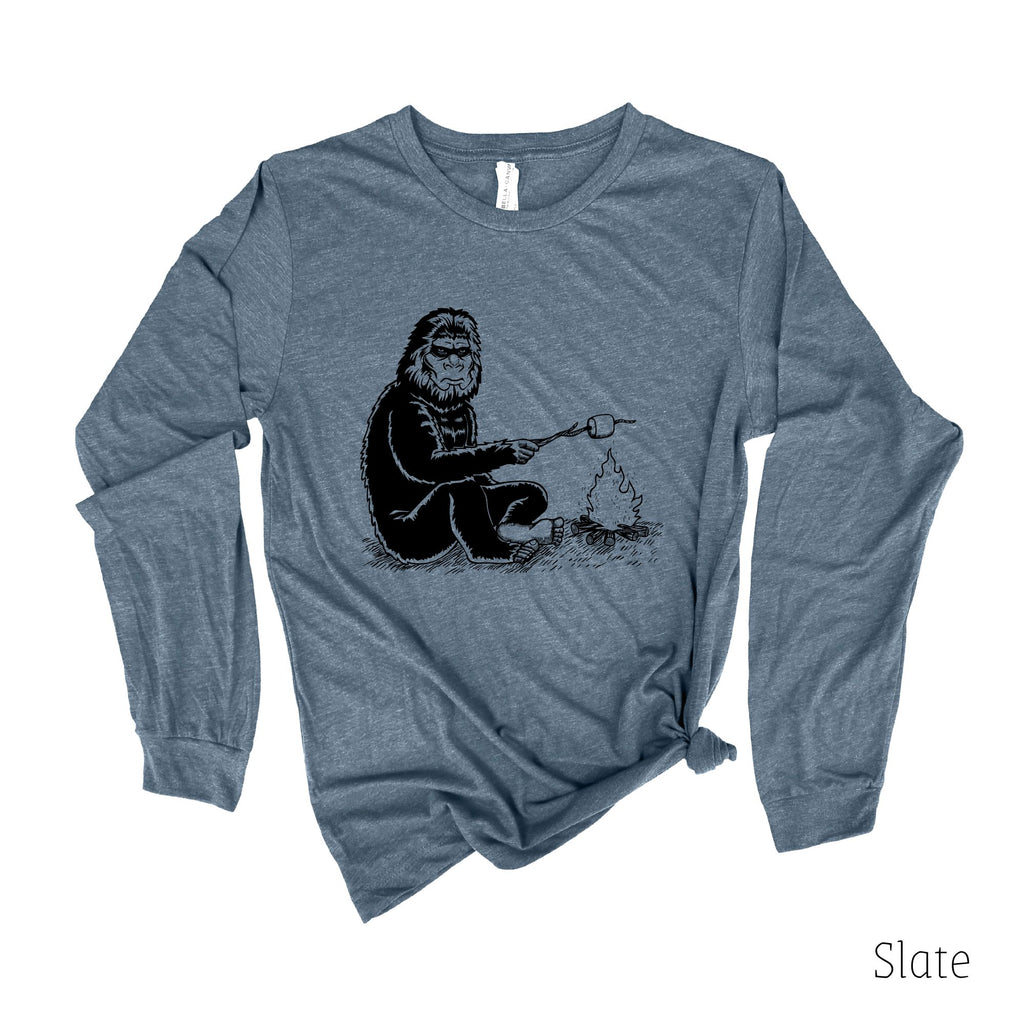 Bigfoot Roasting Smore Long Sleeve 21T-Long Sleeves-208 Tees- 208 Tees, A Women's, Men's and Kids Online Graphic Tee Boutique, Located in Spirit Lake, Idaho