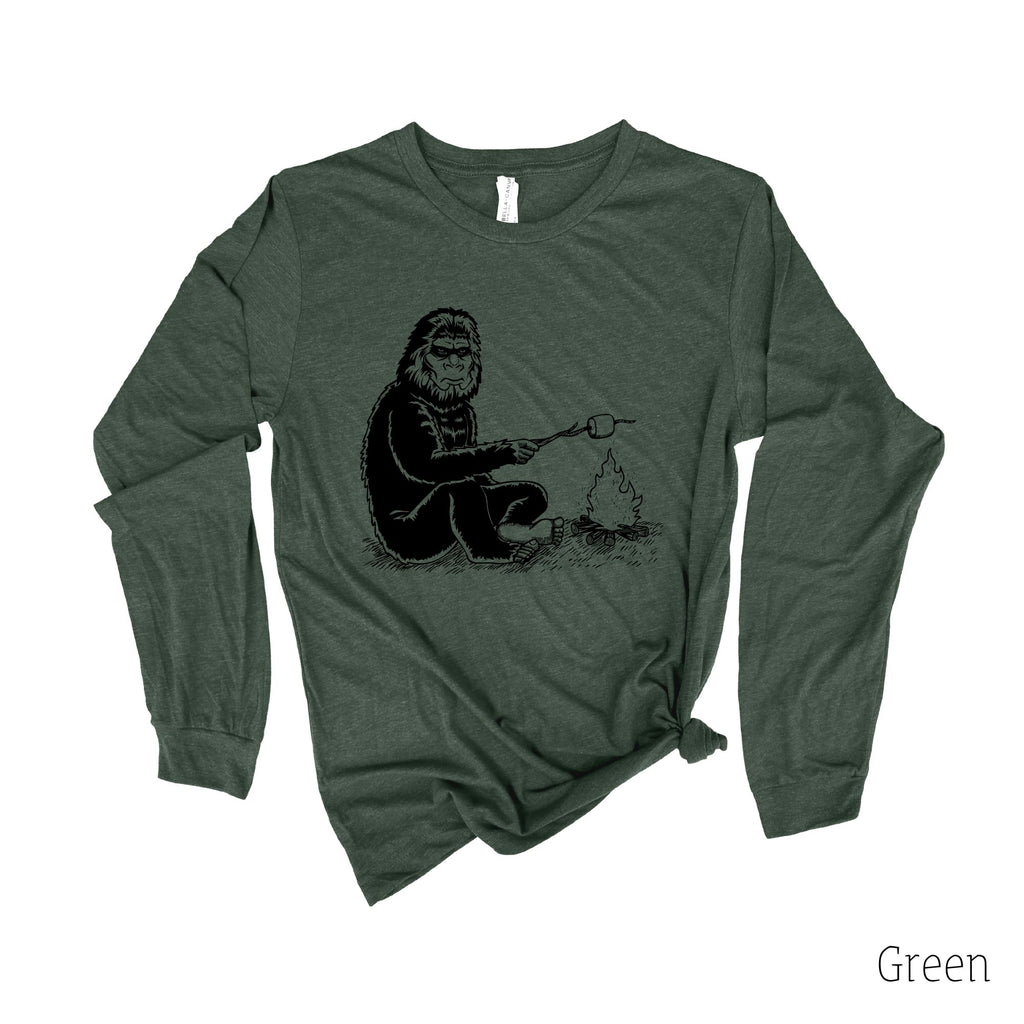 Bigfoot Roasting Smore Long Sleeve 21T-Long Sleeves-208 Tees- 208 Tees, A Women's, Men's and Kids Online Graphic Tee Boutique, Located in Spirit Lake, Idaho