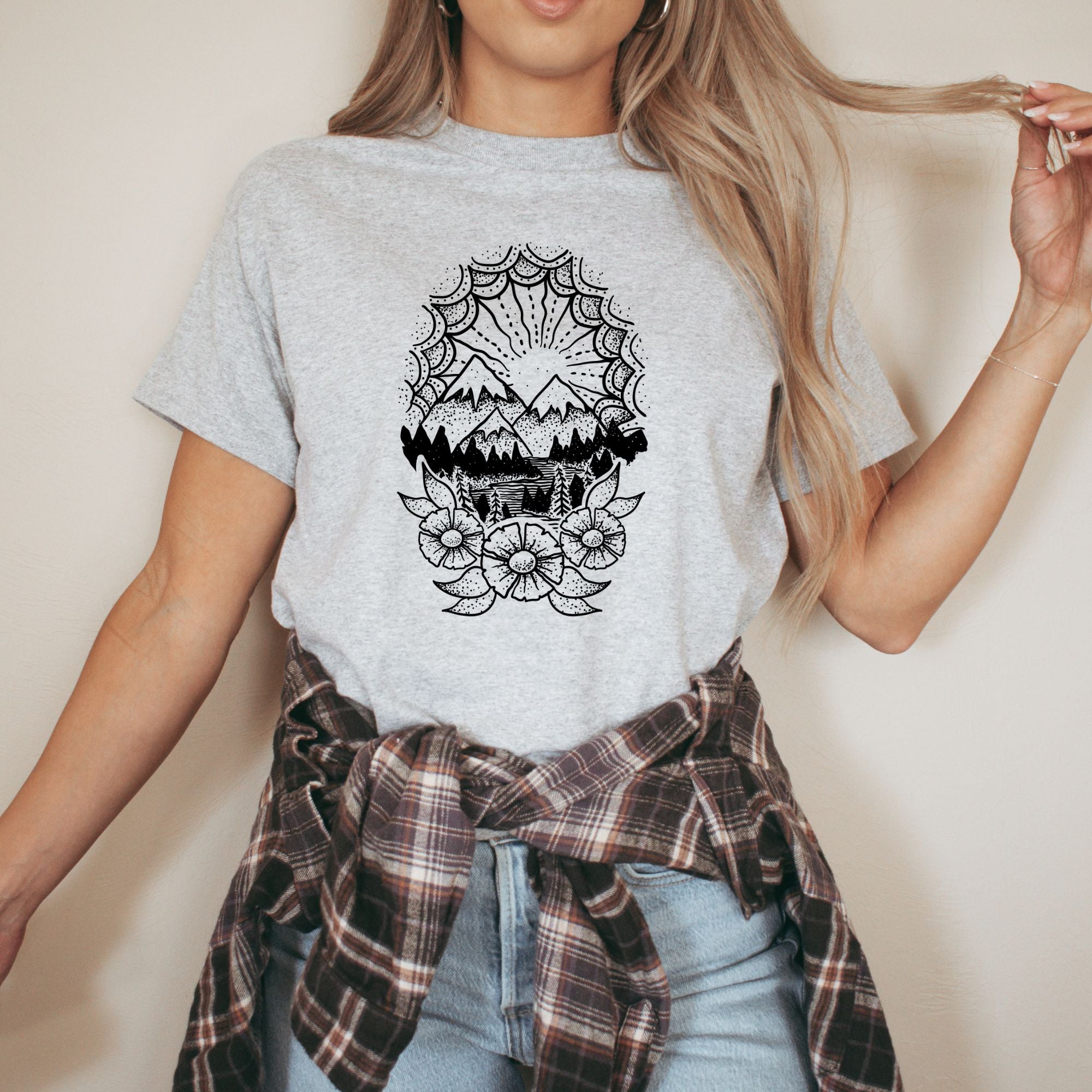 Snowy Mountain Traditional Mountain T-Shirt-208 Tees- 208 Tees, A Women's, Men's and Kids Online Graphic Tee Boutique, Located in Spirit Lake, Idaho