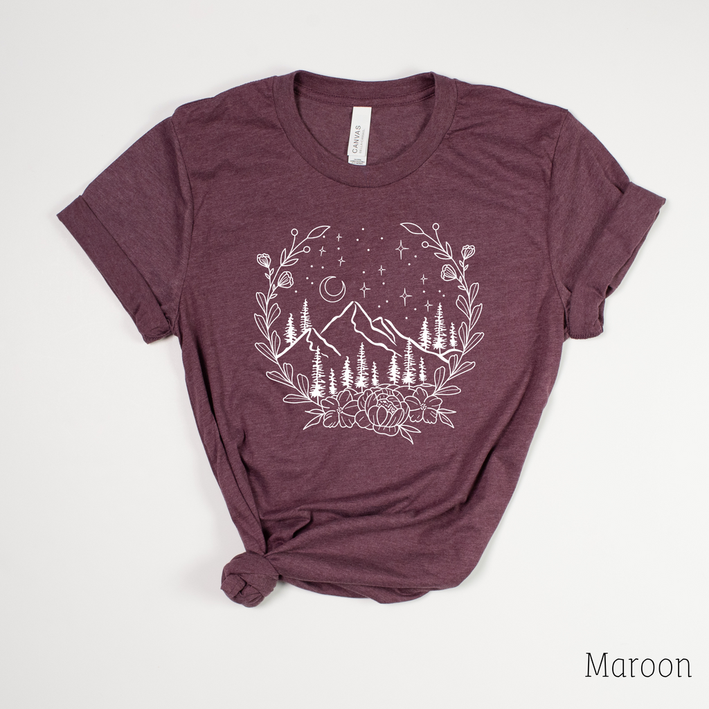 Mountain TShirt, Graphic Tee Nature, Floral Shirts-208 Tees- 208 Tees, A Women's, Men's and Kids Online Graphic Tee Boutique, Located in Spirit Lake, Idaho