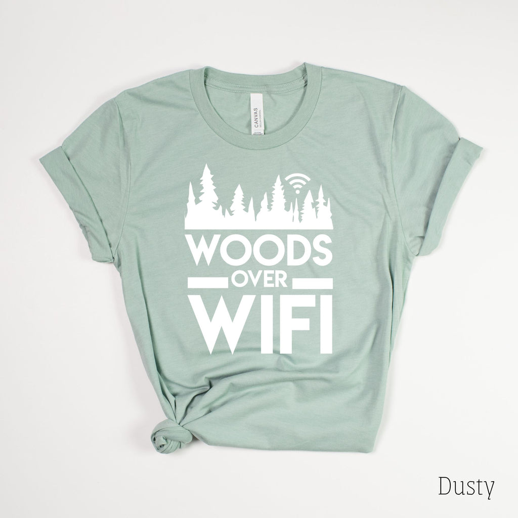 Woods Over Wifi T-Shirt for Women-208 Tees- 208 Tees, A Women's, Men's and Kids Online Graphic Tee Boutique, Located in Spirit Lake, Idaho