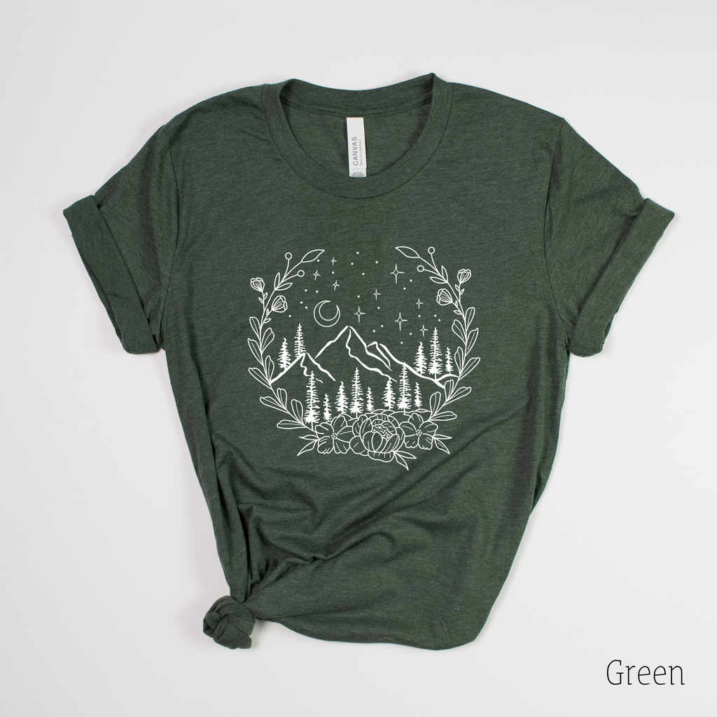 Mountain TShirt, Graphic Tee Nature, Floral Shirts-208 Tees- 208 Tees, A Women's, Men's and Kids Online Graphic Tee Boutique, Located in Spirit Lake, Idaho