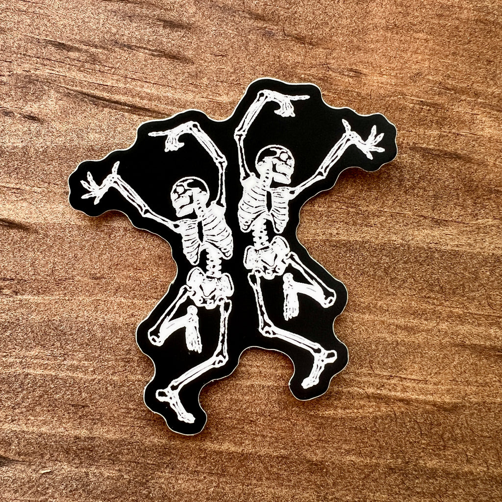 Skeleton Dancing Sticker-Sticker-208 Tees- 208 Tees, A Women's, Men's and Kids Online Graphic Tee Boutique, Located in Spirit Lake, Idaho