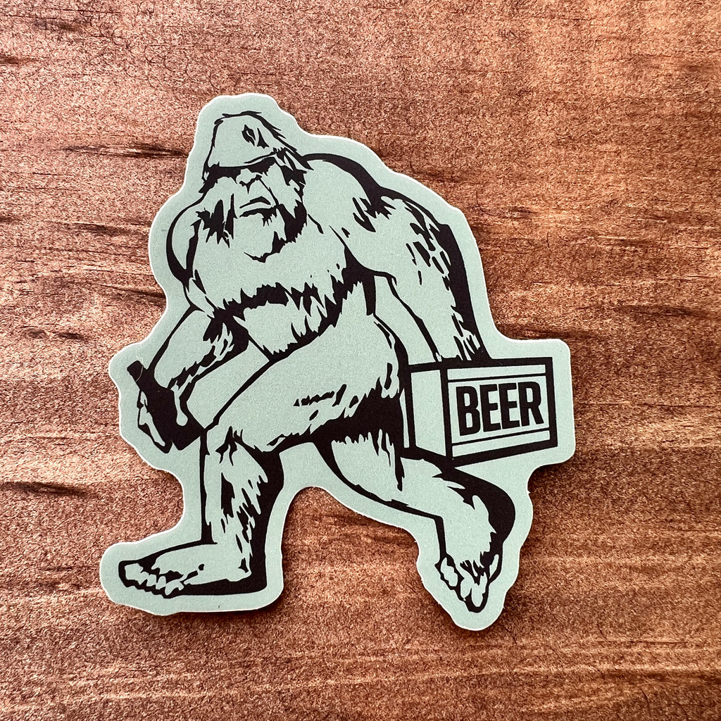Bigfoot Loves Beer Sticker-Sticker-208 Tees- 208 Tees, A Women's, Men's and Kids Online Graphic Tee Boutique, Located in Spirit Lake, Idaho
