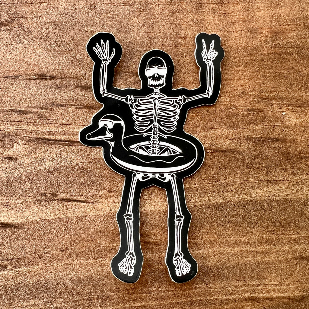 Skeleton Swimming Sticker-Sticker-208 Tees- 208 Tees, A Women's, Men's and Kids Online Graphic Tee Boutique, Located in Spirit Lake, Idaho