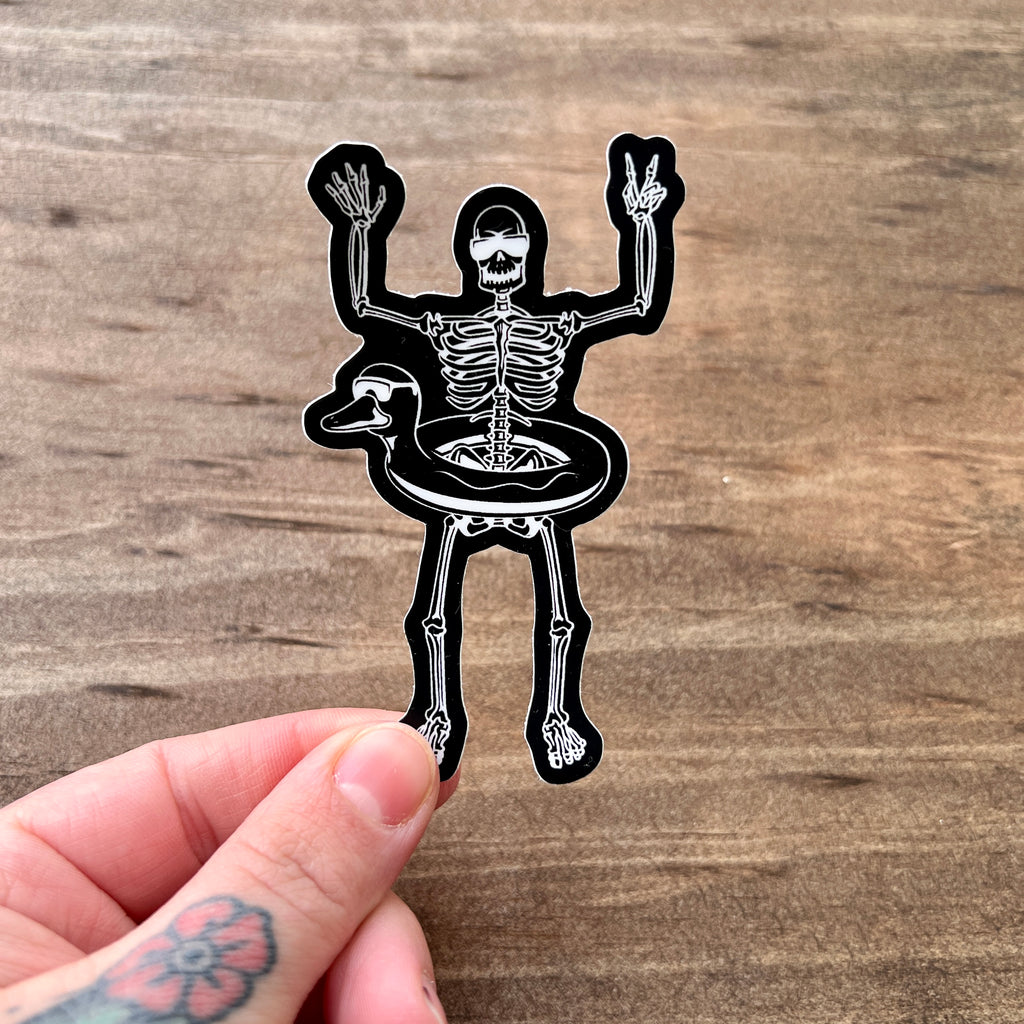 Skeleton Swimming Sticker-Sticker-208 Tees- 208 Tees, A Women's, Men's and Kids Online Graphic Tee Boutique, Located in Spirit Lake, Idaho