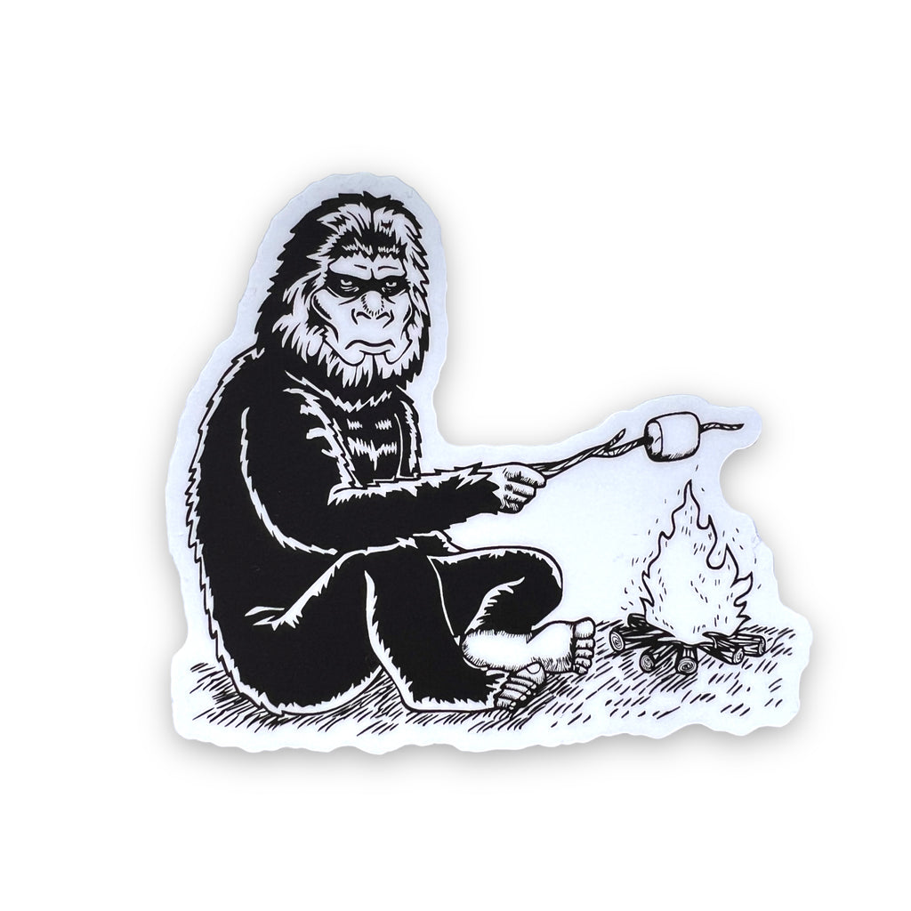 Bigfoot Roasting Marshmallow Sticker-Sticker-208 Tees- 208 Tees, A Women's, Men's and Kids Online Graphic Tee Boutique, Located in Spirit Lake, Idaho