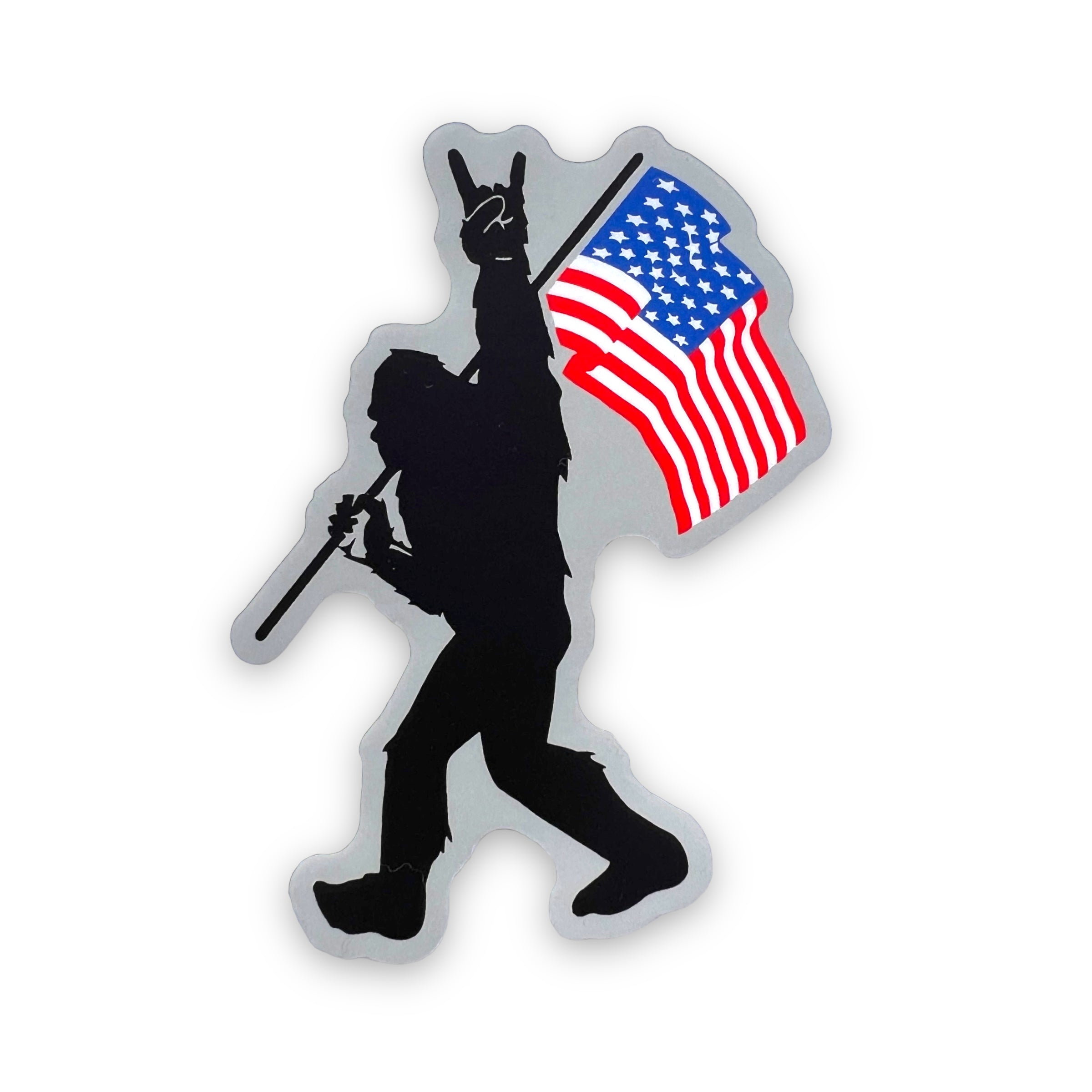 Bigfoot Carrying Flag Sticker-Sticker-208 Tees- 208 Tees, A Women's, Men's and Kids Online Graphic Tee Boutique, Located in Spirit Lake, Idaho