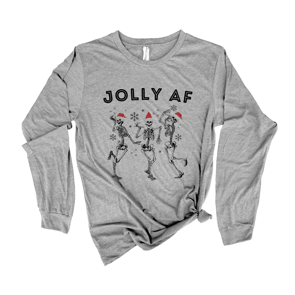 Jolly AF Long Sleeve Christmas Shirt, Festive Holiday 162-Long Sleeves-208 Tees- 208 Tees, A Women's, Men's and Kids Online Graphic Tee Boutique, Located in Spirit Lake, Idaho