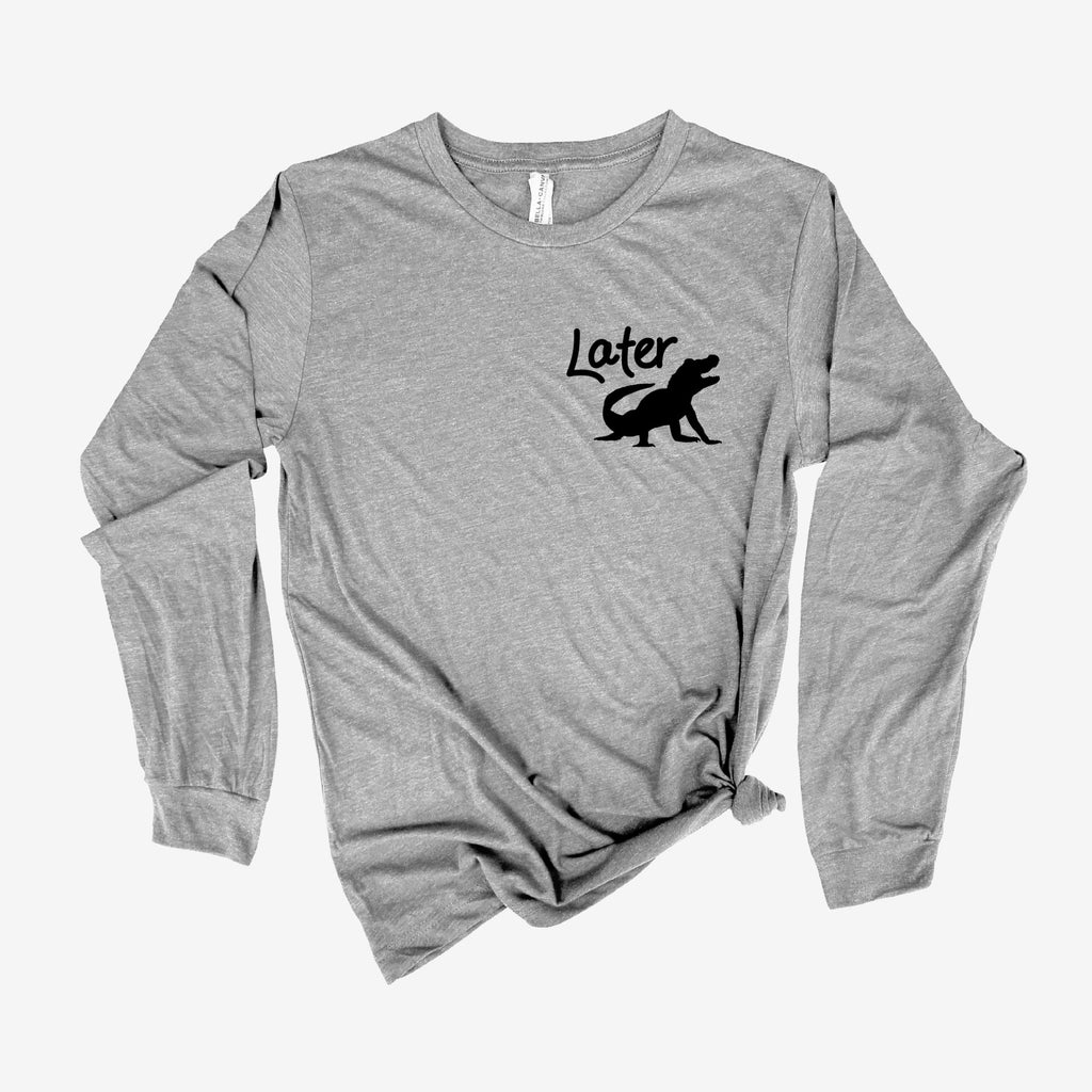 Later Gator Pocket T Shirt for Women, See ya later alligator, Funny Graphic Tee, Shirts for Women, Womens Shirts, Pocket Shirt, Novelty Tee-Long Sleeves-208 Tees- 208 Tees, A Women's, Men's and Kids Online Graphic Tee Boutique, Located in Spirit Lake, Idaho