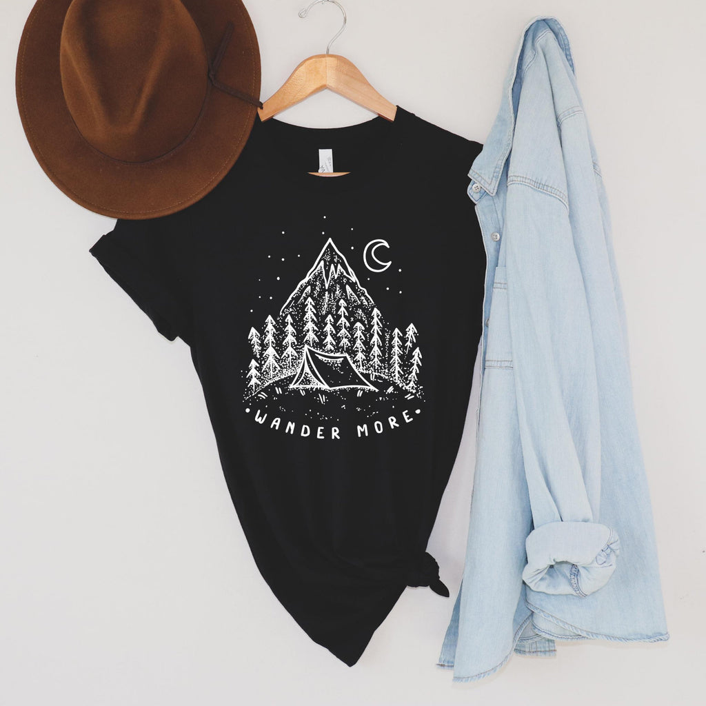 Wander More Mountain T Shirt for Women-208 Tees- 208 Tees, A Women's, Men's and Kids Online Graphic Tee Boutique, Located in Spirit Lake, Idaho