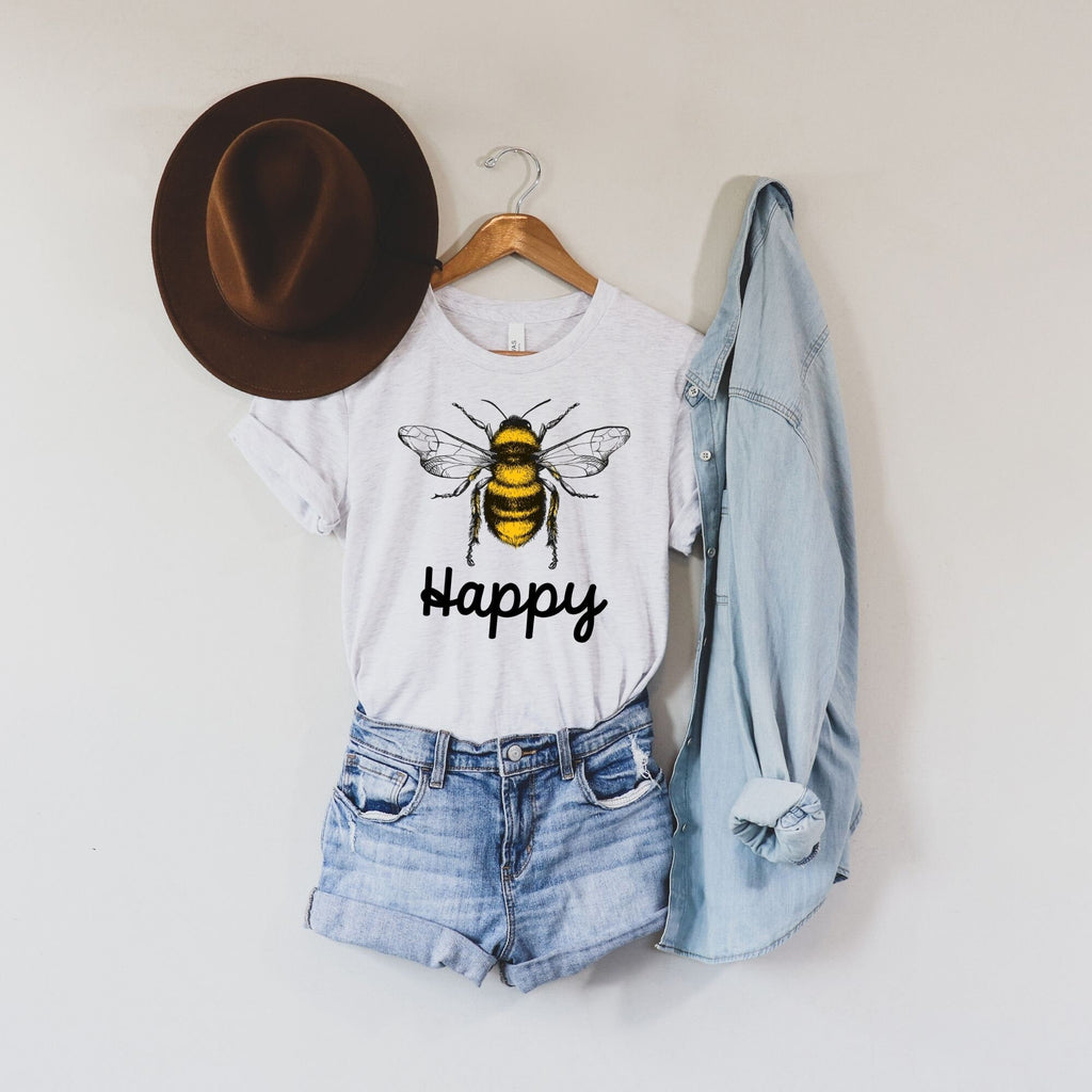 Bee Happy Shirt, Bee Shirt, Happy Shirt, Motivational Shirt, Inspirational Shirt, Happiness, Be Happy, Bee Lover Gift, Ladies T Shirts-208 Tees- 208 Tees, A Women's, Men's and Kids Online Graphic Tee Boutique, Located in Spirit Lake, Idaho