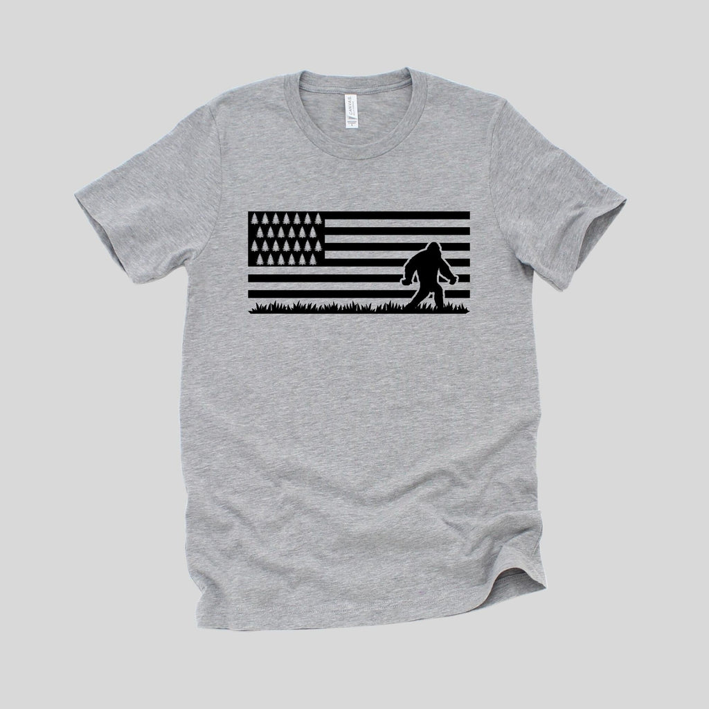 Patriotic Bigfoot TShirt for Men-208 Tees- 208 Tees, A Women's, Men's and Kids Online Graphic Tee Boutique, Located in Spirit Lake, Idaho