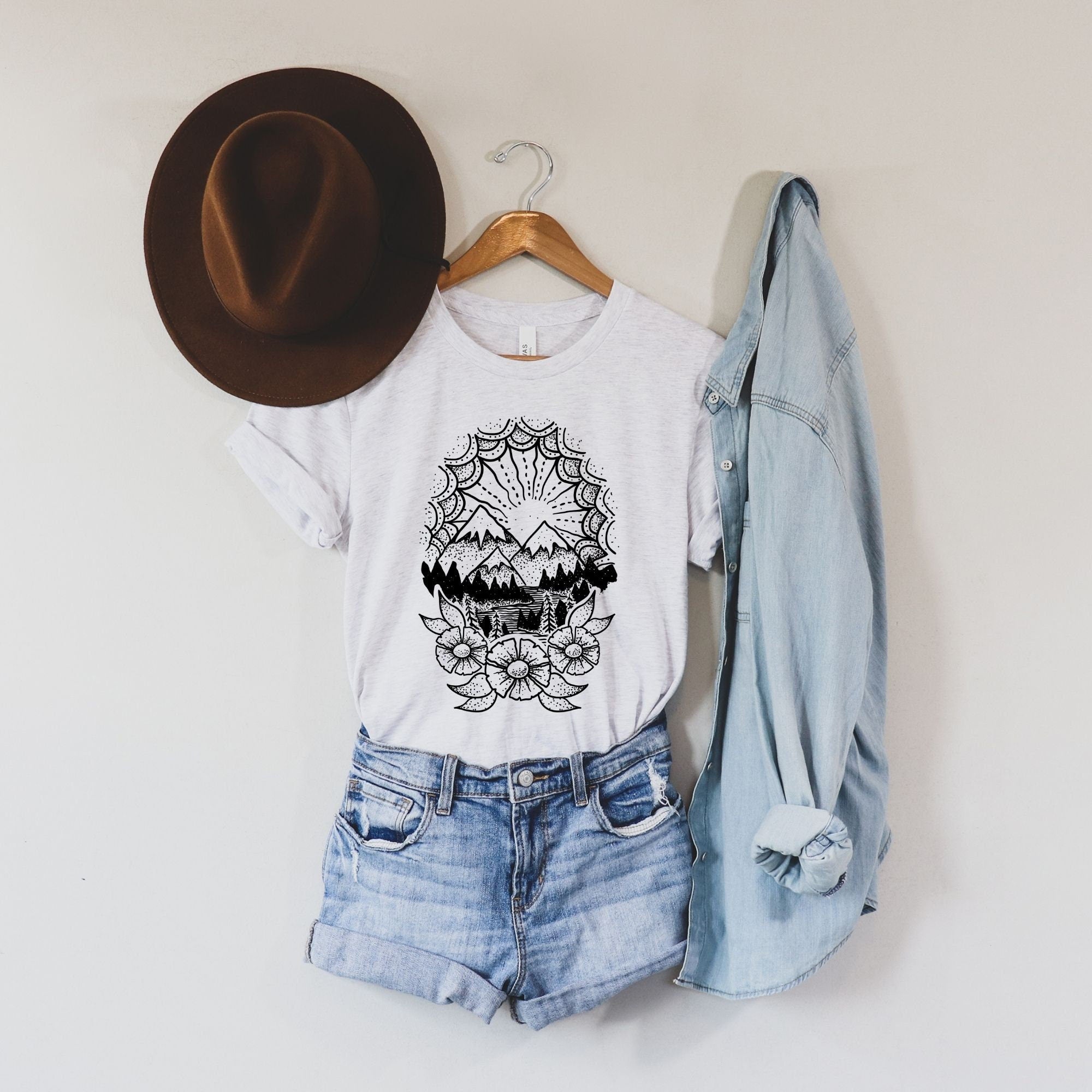 Snowy Mountain Traditional Mountain T-Shirt-208 Tees- 208 Tees, A Women's, Men's and Kids Online Graphic Tee Boutique, Located in Spirit Lake, Idaho