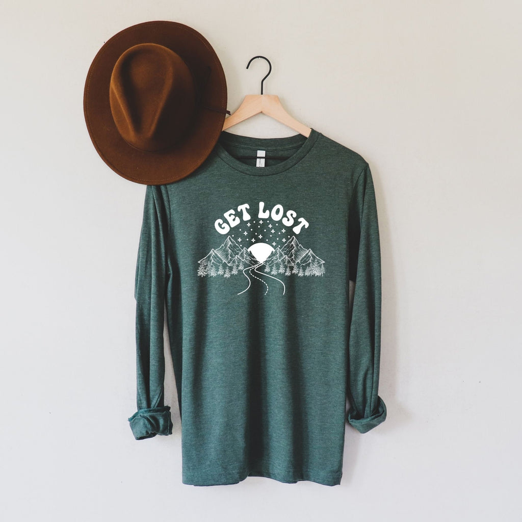 Cute Long Sleeve Shirt, Forest Nature, Camping, Mountains, Wanderlust Shirt, Nature Clothing, Hiking Shirt, Nature Lover Shirt, Roadtrip-Long Sleeves-208 Tees- 208 Tees, A Women's, Men's and Kids Online Graphic Tee Boutique, Located in Spirit Lake, Idaho