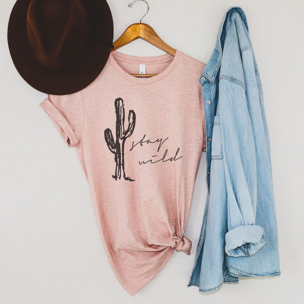 Stay Wild Cactus Shirt, Plant Shirt, Graphic Tee, Cute TShirt, Gift For Her, Tumblr Fashion, Casual Summer Fashion Fall-208 Tees- 208 Tees, A Women's, Men's and Kids Online Graphic Tee Boutique, Located in Spirit Lake, Idaho